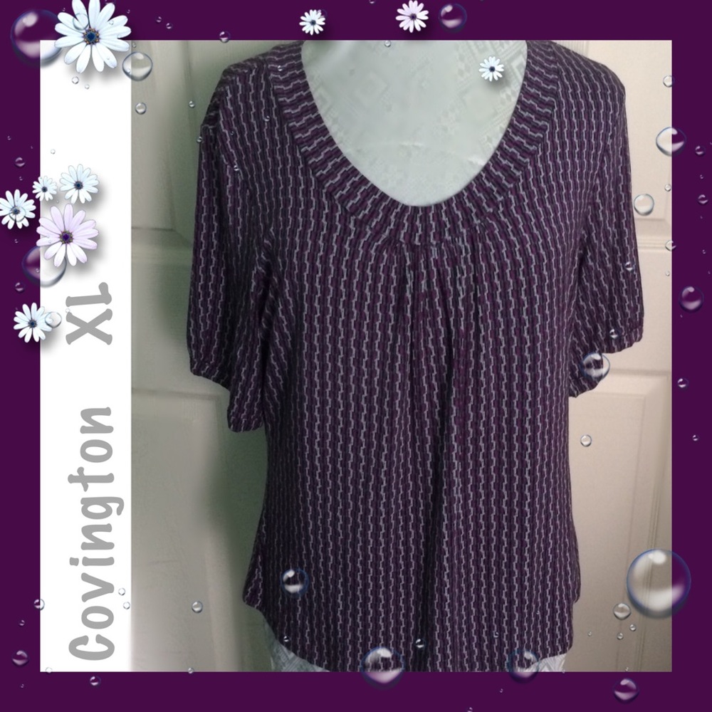 Covington Short Sleeve V Neck Zig Zag Top